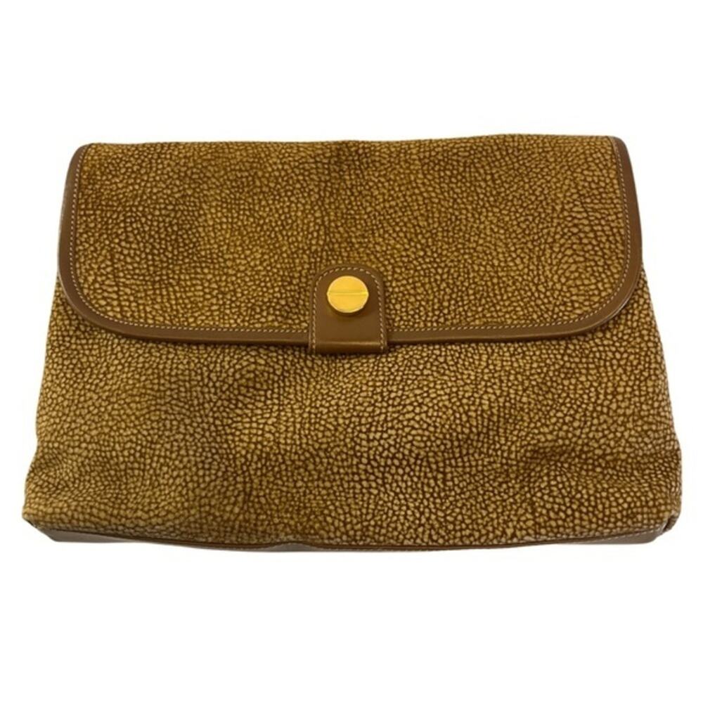 Vintage Borbonese Redwall Suede Clutch Eye of Partridge Italy Brown Leather
